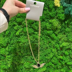 Topman Gold Necklace with Black Winged Pendant